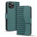 For iPhone 13 Pro Business Diamond Buckle Leather Phone Case with Lanyard(Green)