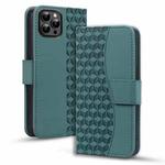 For iPhone 14 Pro Max Business Diamond Buckle Leather Phone Case with Lanyard(Green)