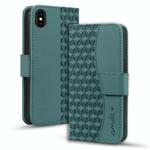 For iPhone X / XS Business Diamond Buckle Leather Phone Case with Lanyard(Green)