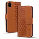 For iPhone X / XS Business Diamond Buckle Leather Phone Case with Lanyard(Brown)