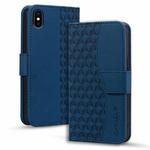 For iPhone X / XS Business Diamond Buckle Leather Phone Case with Lanyard(Royal Blue)