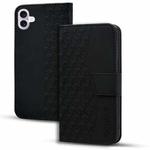 For iPhone 16 Business Diamond Buckle Leather Phone Case with Lanyard(Black)