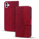 For iPhone 16 Plus Business Diamond Buckle Leather Phone Case with Lanyard(Wine Red)