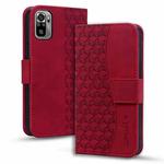 For Xiaomi Redmi Note 10 4G Business Diamond Buckle Leather Phone Case with Lanyard(Wine Red)