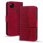 For Google Pixel 4a 4G Business Diamond Buckle Leather Phone Case with Lanyard(Wine Red)