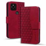 For Google Pixel 5 Business Diamond Buckle Leather Phone Case with Lanyard(Wine Red)