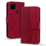 For Google Pixel 5a Business Diamond Buckle Leather Phone Case with Lanyard(Wine Red)