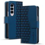 For Samsung Galaxy Z Fold4 Business Diamond Buckle Leather Phone Case with Lanyard(Royal Blue)