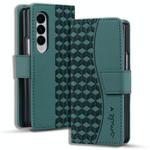 For Samsung Galaxy Z Fold5 Business Diamond Buckle Leather Phone Case with Lanyard(Green)