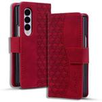 For Samsung Galaxy Z Fold5 Business Diamond Buckle Leather Phone Case with Lanyard(Wine Red)