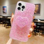 For iPhone 15 Pro Max Starry Sequin Heart Stand Epoxy TPU Phone Case(Pink)