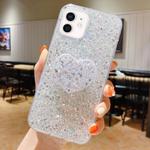 For iPhone 12 mini Starry Sequin Heart Stand Epoxy TPU Phone Case(Silver)