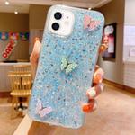 For iPhone 12 mini Starry Sequin Rhinestones Color Butterflies Epoxy TPU Phone Case(Blue)
