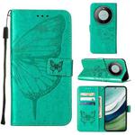 For Huawei Mate 60 Embossed Butterfly Leather Phone Case(Green)
