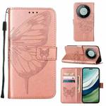 For Huawei Mate 60 Pro Embossed Butterfly Leather Phone Case(Rose Gold)