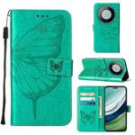 For Huawei Mate 60 Pro Embossed Butterfly Leather Phone Case(Green)