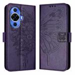 For Huawei Nova 12s 4G Global Embossed Butterfly Leather Phone Case(Dark Purple)