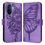 For Huawei Enjoy 50 4G / Nova Y70 Plus Embossed Butterfly Leather Phone Case(Purple)