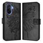 For Huawei Enjoy 50 4G / Nova Y70 Plus Embossed Butterfly Leather Phone Case(Black)