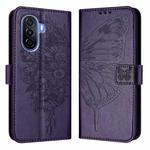 For Huawei Enjoy 50 4G / Nova Y70 Plus Embossed Butterfly Leather Phone Case(Dark Purple)