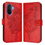 For Huawei Enjoy 50 4G / Nova Y70 Plus Embossed Butterfly Leather Phone Case(Red)