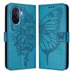 For Huawei Enjoy 50 4G / Nova Y70 Plus Embossed Butterfly Leather Phone Case(Blue)