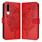 For Huawei P30 Embossed Butterfly Leather Phone Case(Red)