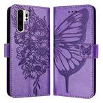 For Huawei P30 Pro Embossed Butterfly Leather Phone Case(Purple)