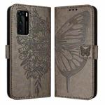 For Huawei P40 Embossed Butterfly Leather Phone Case(Grey)