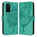 For Huawei P40 Embossed Butterfly Leather Phone Case(Green)