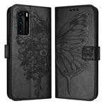 For Huawei P40 Embossed Butterfly Leather Phone Case(Black)