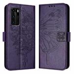 For Huawei P40 Embossed Butterfly Leather Phone Case(Dark Purple)