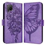 For Huawei P40 Lite 4G / Nova 6 SE Embossed Butterfly Leather Phone Case(Purple)