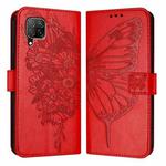 For Huawei P40 Lite 4G / Nova 6 SE Embossed Butterfly Leather Phone Case(Red)