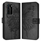 For Huawei P40 Pro Embossed Butterfly Leather Phone Case(Black)