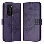 For Huawei P40 Pro Embossed Butterfly Leather Phone Case(Dark Purple)