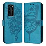 For Huawei P40 Pro Embossed Butterfly Leather Phone Case(Blue)