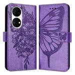 For Huawei P50 Embossed Butterfly Leather Phone Case(Purple)
