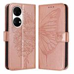 For Huawei P50 Pro Embossed Butterfly Leather Phone Case(Rose Gold)