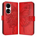 For Huawei P50 Pro Embossed Butterfly Leather Phone Case(Red)