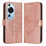 For Huawei P60 Art Embossed Butterfly Leather Phone Case(Rose Gold)