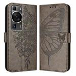 For Huawei P60 / P60 Pro Embossed Butterfly Leather Phone Case(Grey)