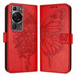 For Huawei P60 / P60 Pro Embossed Butterfly Leather Phone Case(Red)