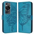 For Huawei P60 / P60 Pro Embossed Butterfly Leather Phone Case(Blue)