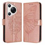 For Huawei Pura 70 Embossed Butterfly Leather Phone Case(Rose Gold)