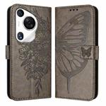 For Huawei Pura 70 Pro Embossed Butterfly Leather Phone Case(Grey)