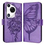 For Huawei Pura 70 Pro Embossed Butterfly Leather Phone Case(Purple)