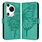 For Huawei Pura 70 Pro Embossed Butterfly Leather Phone Case(Green)