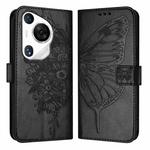 For Huawei Pura 70 Pro Embossed Butterfly Leather Phone Case(Black)