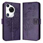 For Huawei Pura 70 Pro Embossed Butterfly Leather Phone Case(Dark Purple)